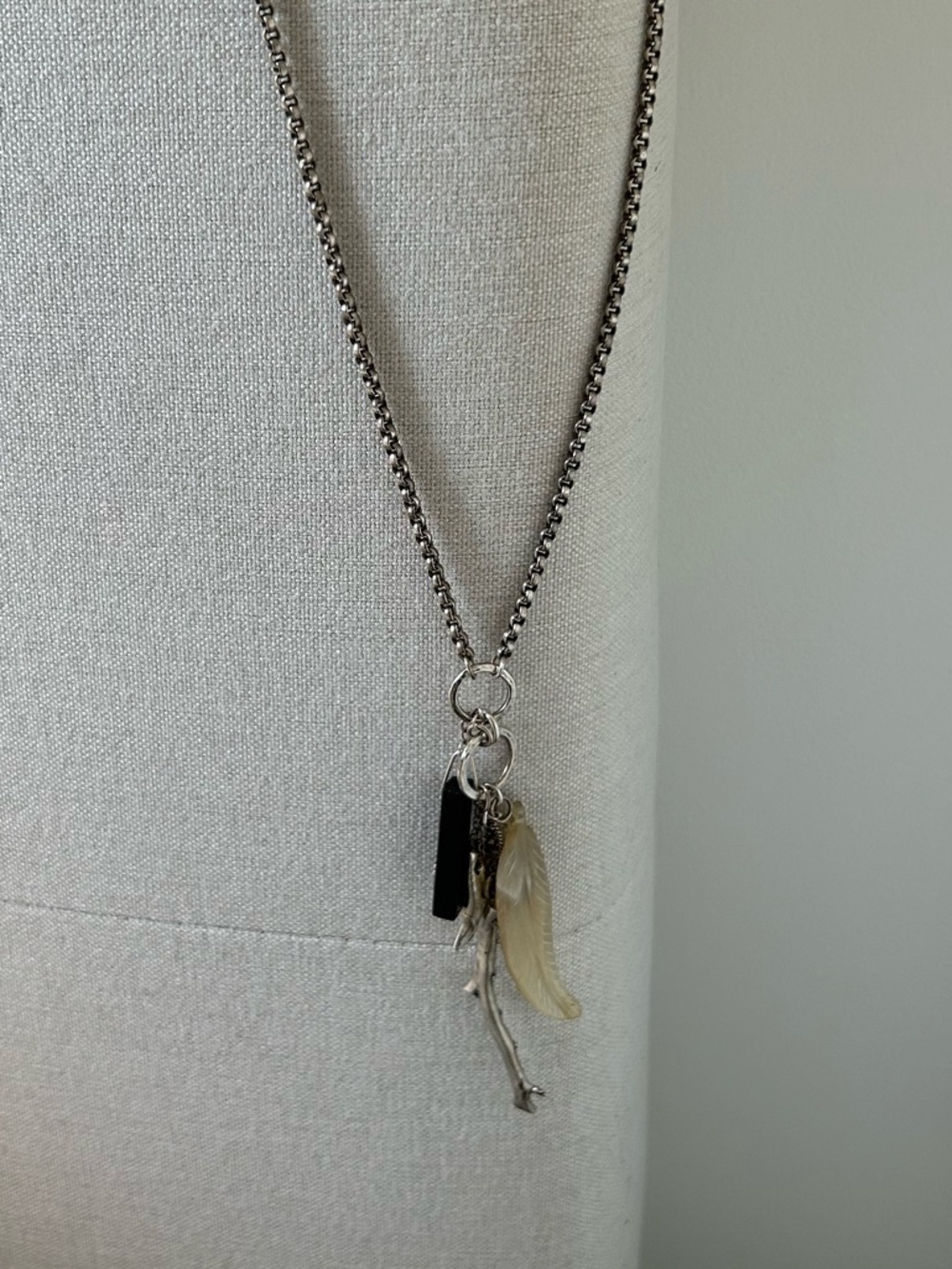 Chan Luu Silver Chain Necklace with Black and Cream Charms